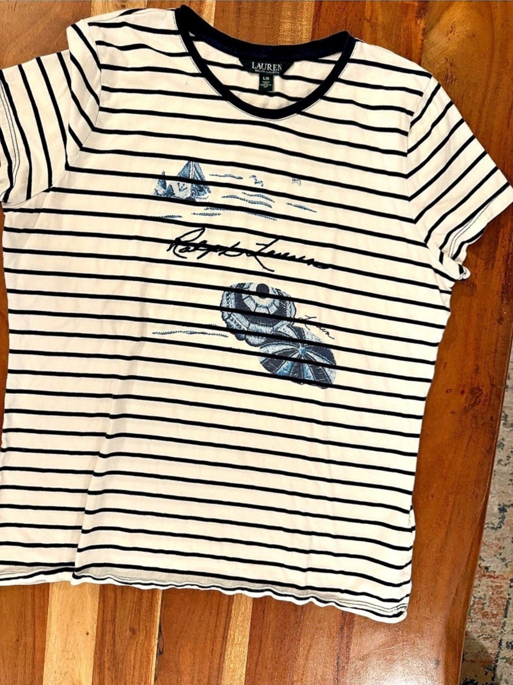 Lauren Ralph Lauren Striped Short Sleeve Top in White & Black
